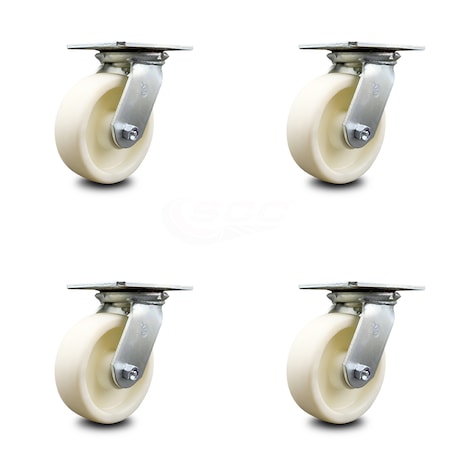 Service Caster 6 Inch Heavy Duty Nylon Caster Set with Roller Bearings, 4PK SCC-35S620-NYR-4